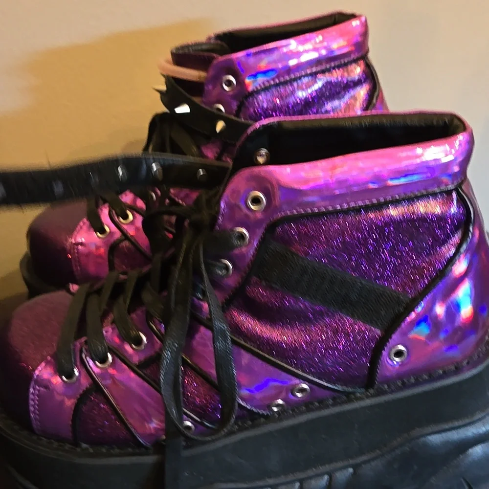 Demonia Plant Neptunez 100 UV Unisex Platform Purple Glitter Hologram Sneakers - Picture 8 of 16